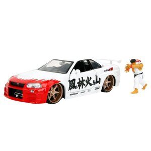 Jada Street Fighter 2002 Nissan Skyline GTR with Ryu Figure – 1:24 Scale Die-Cas